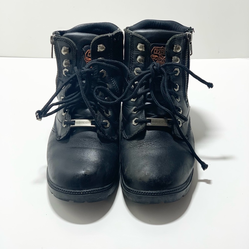 MILWAUKEE LEATHER MBL9320 Women Combat Boot Waterproof Lace Zip Black US 8 Moto